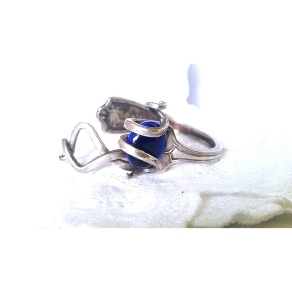 Silver plated fork-  blue glass stone - Picture 2 of 5